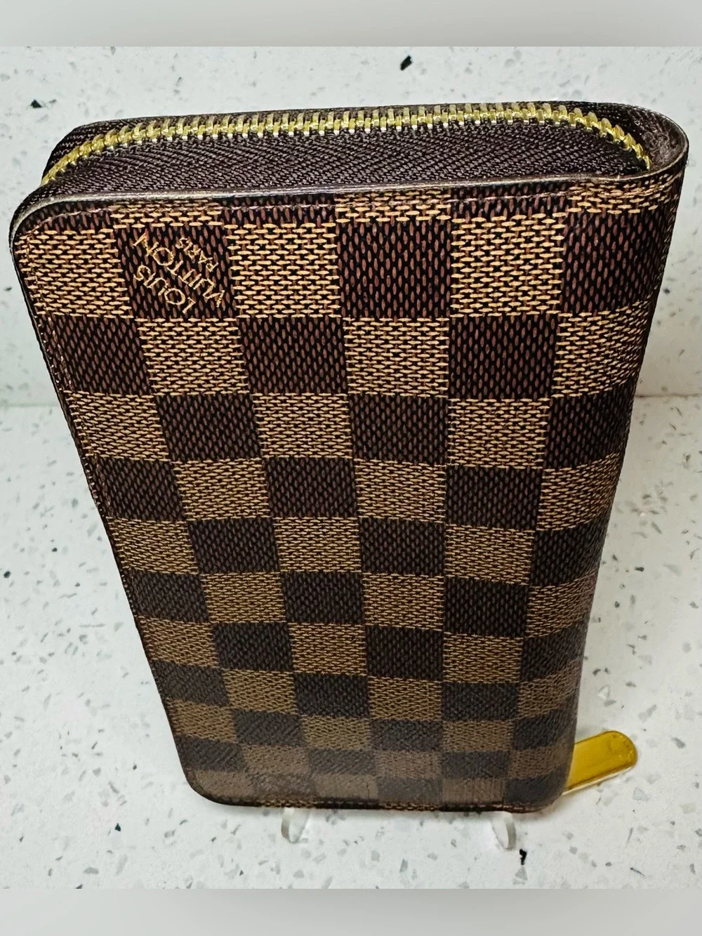 Louis Vuitton Damier Ebene Zippy Coin Purse Wallet Brown Canvas Gold Hardware